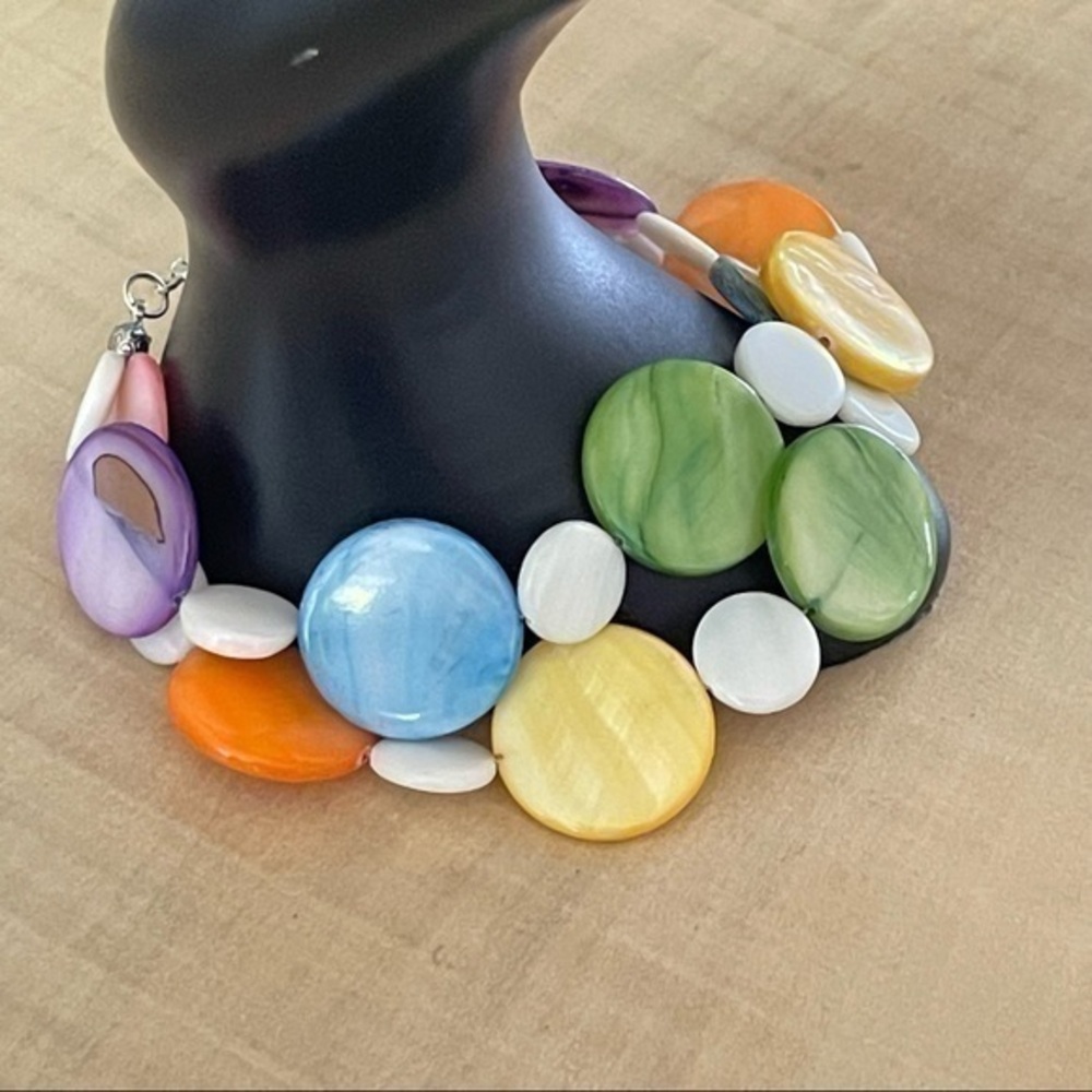 2/$49 Handmade Rainbow Shell Statement Bracelet 8.5” LGBTQ+ Pastel Coastal NWT